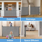Retractable Mesh Baby & Dog Gate for Stairs, 86cm Tall x 140cm Wide, Black