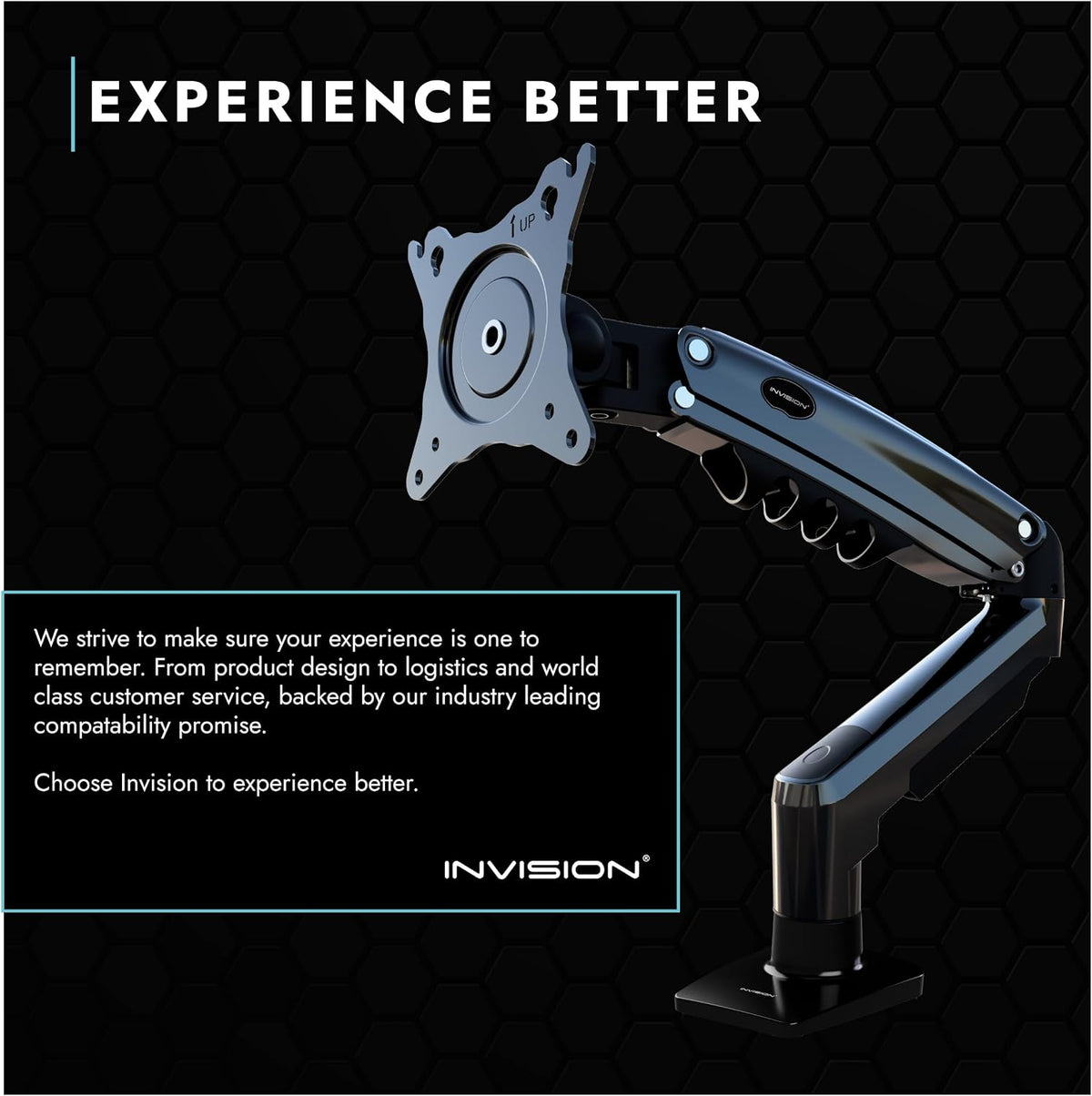 Invision Monitor Arm Desk Mount for 19-32 Inch Screens - VESA 75/100mm Desk Clamp Stand - Tool Free Height Adjustment with Tilt Swivel Rotate - Increased Load Capacity from 2-9kg MX200 Single Arm