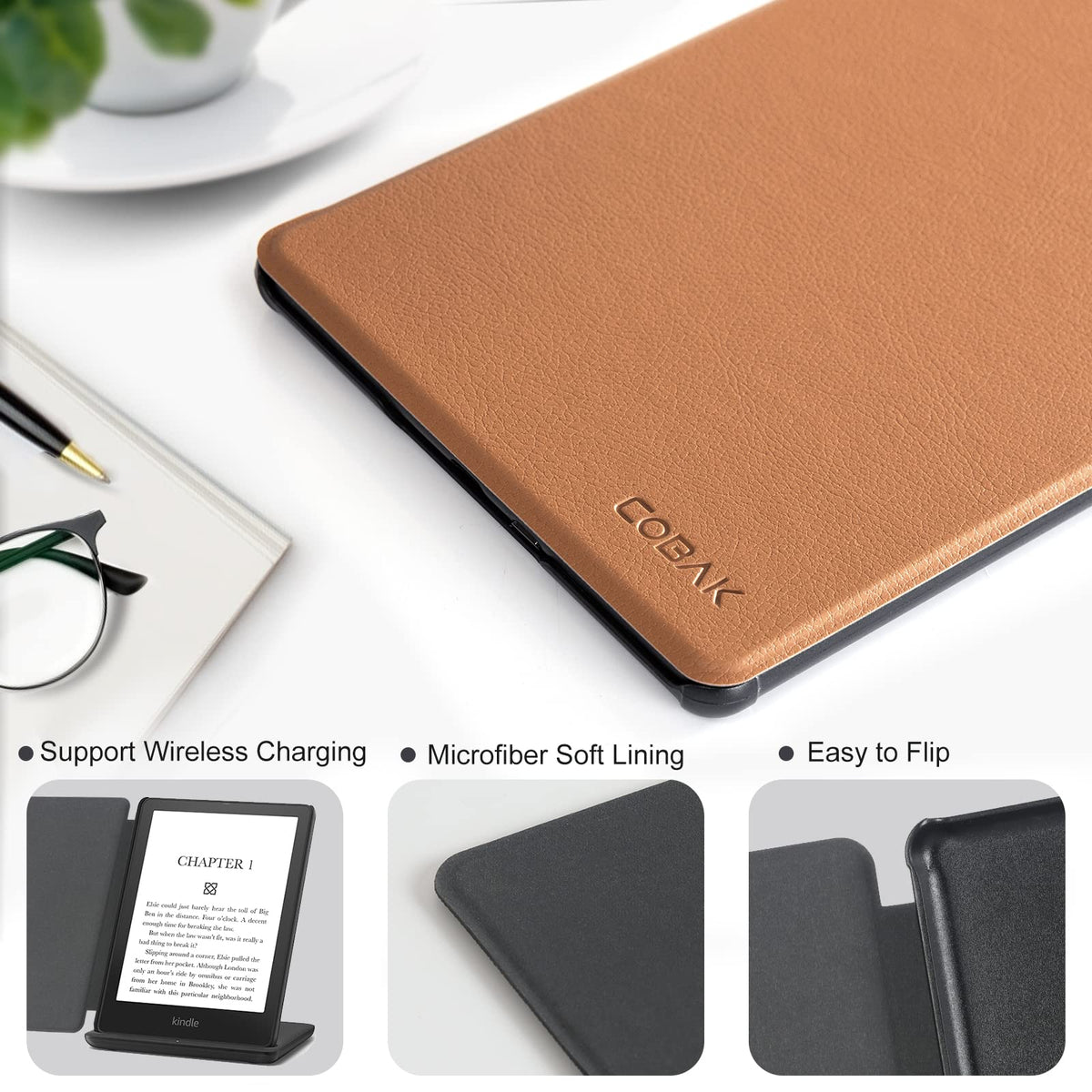 CoBak Case for 6" Kindle 11th Generation 2024 and 2022, Premium PU Leather Smart Cover with Auto Sleep/Wake for Kindle, Black