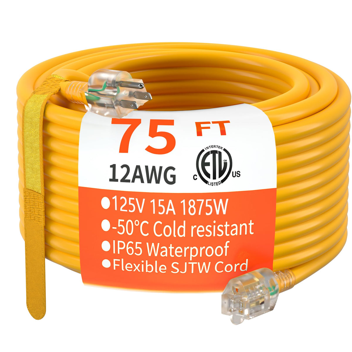HUANCHAIN Indoor Black Extension Cord 3 FT Waterproof 16/3 Gauge