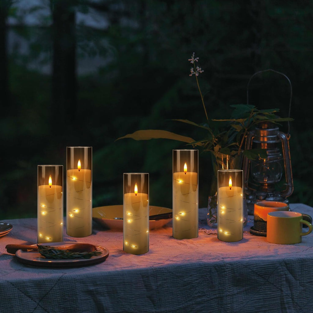 YOROXRG Solar flameless Candles Outdoor Waterproof,Dusk to Dawn Outdoor Lighting, Flickering fameless Reusable LED Light Candles for Lantern Garden Camping and Home Decor, 3D Wick (3"X6") Set of 2