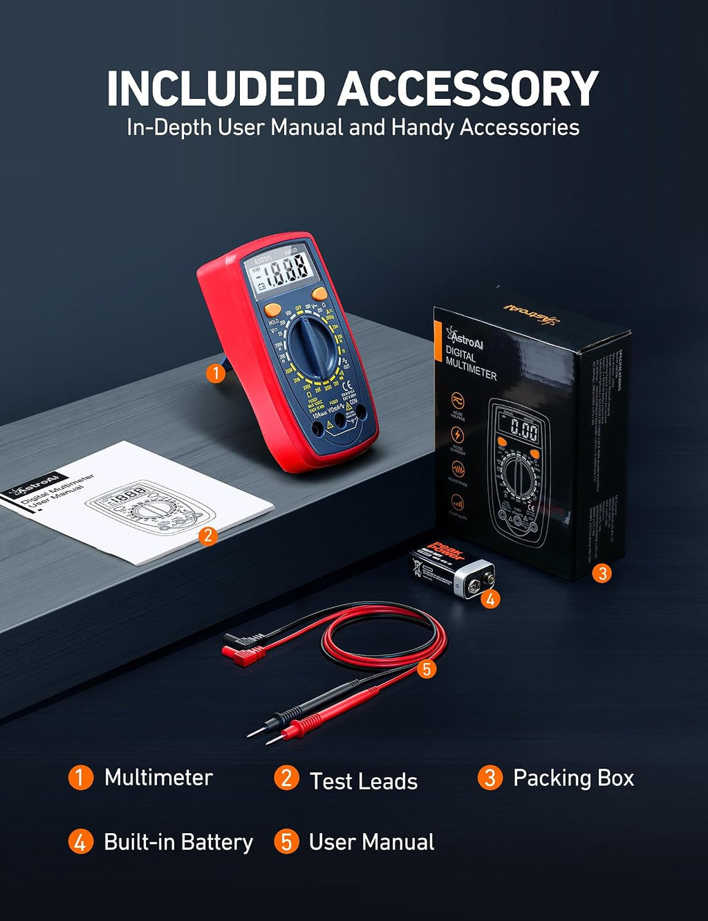 AstroAI Digital Multimeter Tester 2000 Counts with DC AC Voltmeter and Ohm Volt Amp Meter; Measures Voltage, Current, Resistance, Continuity and Diode, Blue