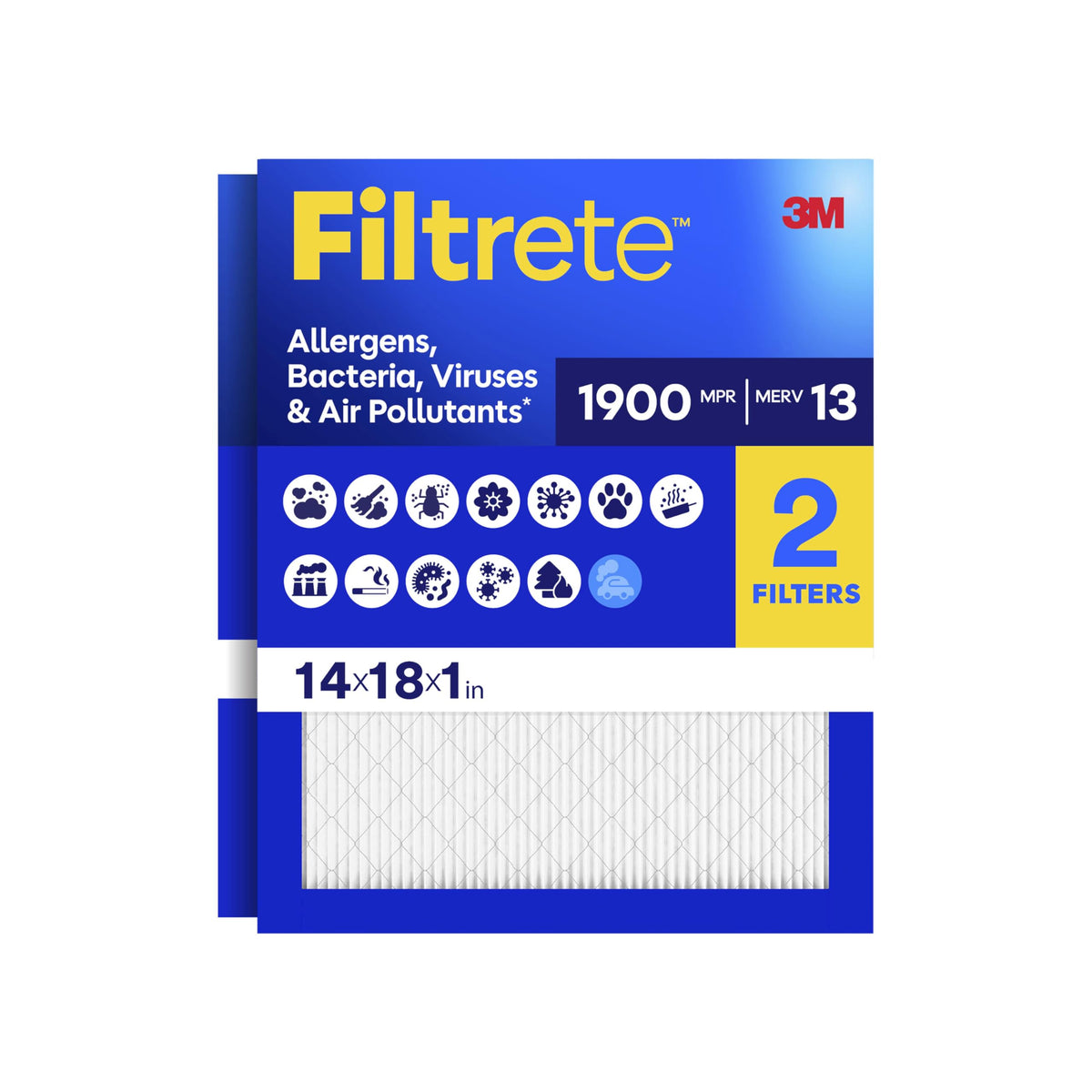 Filtrete 16x25x1 in. Air Filter, MERV 13, MPR 1900, 2 HVAC Filters