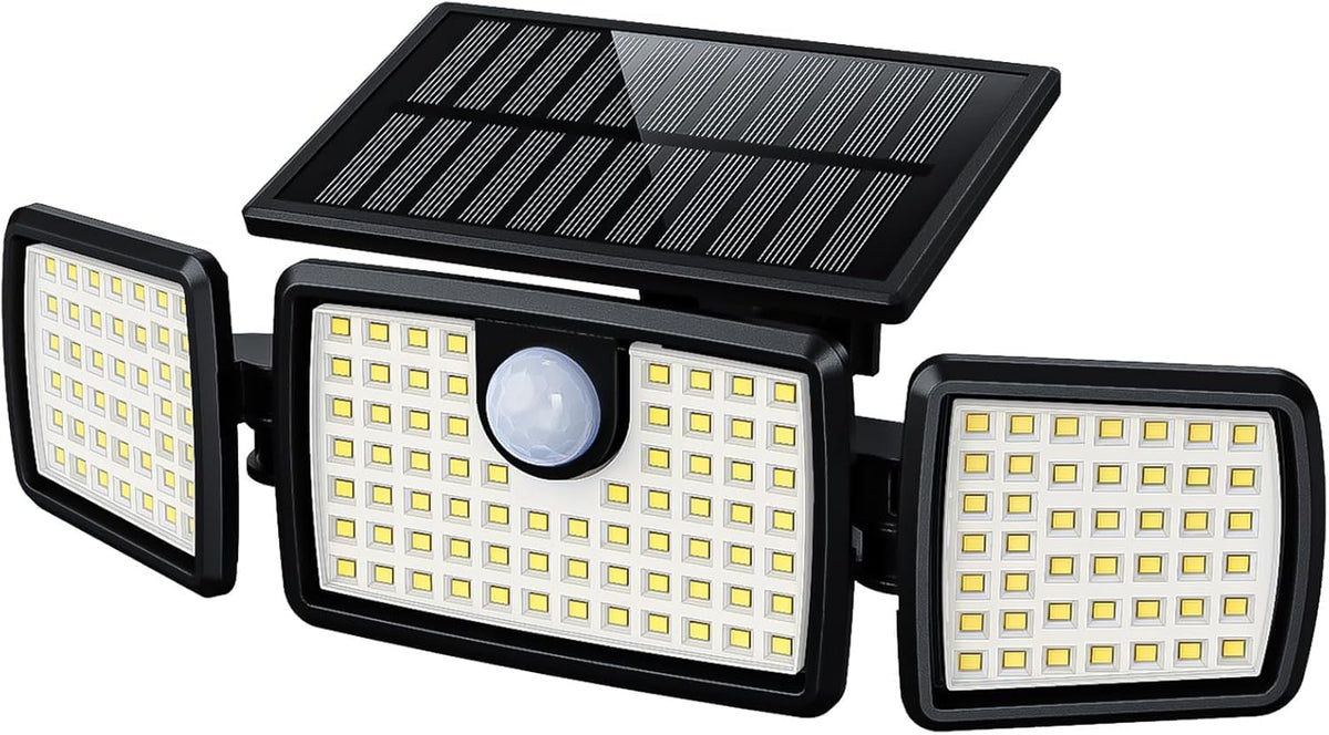 MIHANI Solar Flood Lights Outdoor, 2500LM Motion Sensor Security Lights with 270° Wide Angle, IP65 Waterproof, 3 Heads Solar Outdoor Lights for Patio, Yard, House, Garage (Non-Remote, 2 Pack)