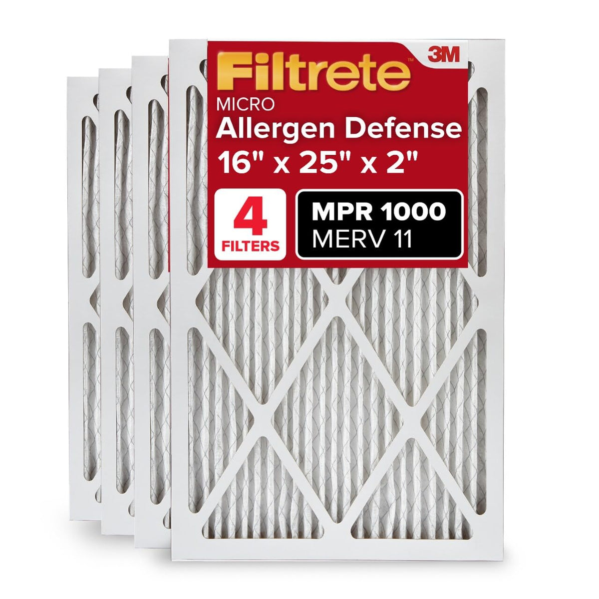 Filtrete 16x25x1 Air Filter, MERV 11, MPR 1000, 4 HVAC Filters