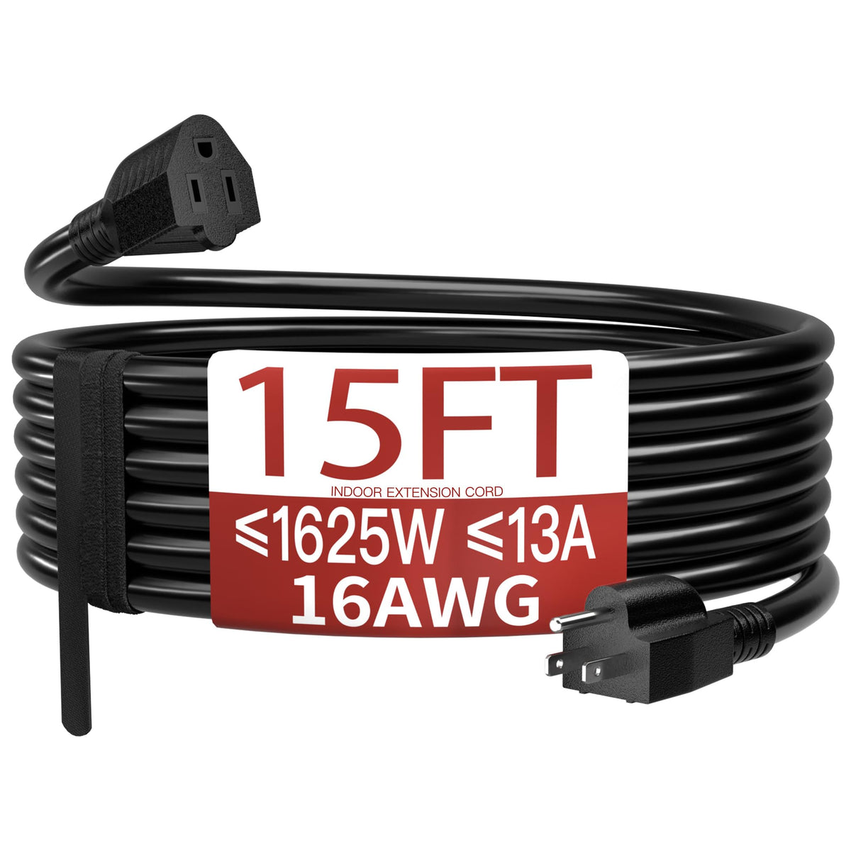 Skrizcable 16/3 15 FT Outdoor Extension Cord Waterproof, Black Power Cord