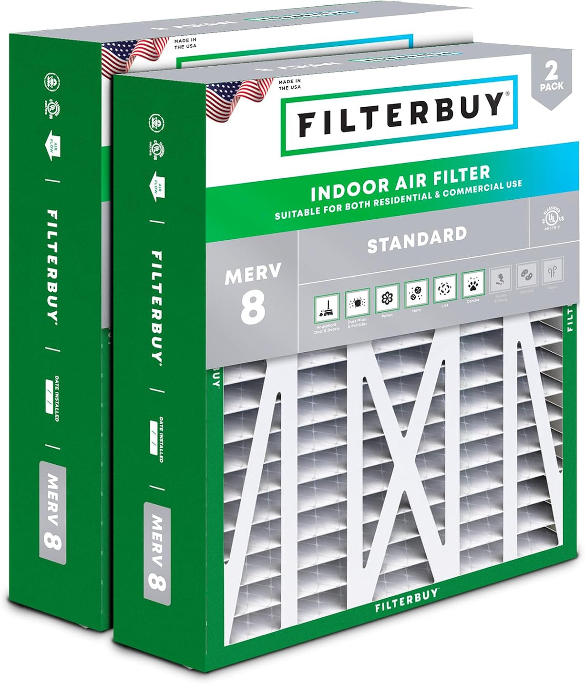 Filterbuy 22x24x5 Air Filter MERV 8 Dust & Allergy Defense (2-Pack)