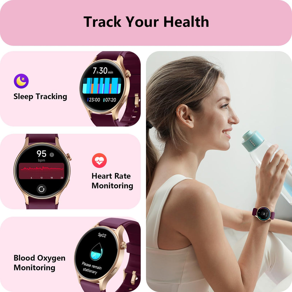 Smart Watch for Women, Answer/Make Call, 1.32'' AMOLED Ultra-Clear Screen Fitness Trackers with Heart Rate/Sleep/SpO2 Monitor, Smartwatch for iPhone/Samsung/Android, 110+ Sport Modes, 3ATM Waterproof