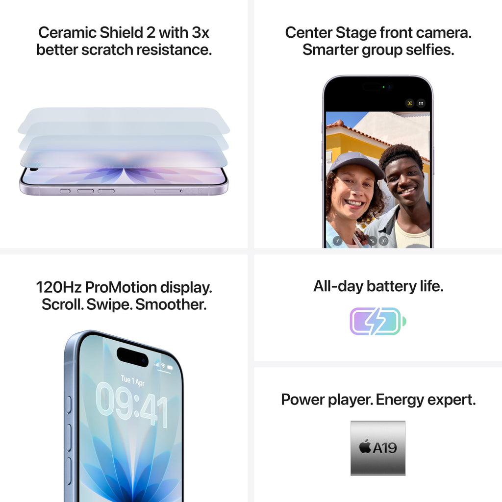 Apple iPhone 17 256 GB: 6.3-inch Display with ProMotion, A19 Chip, Center Stage Front Camera for Smarter Group Selfies, Improved Scratch Resistance, All-Day Battery Life; Sage