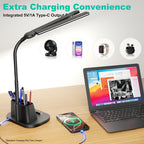 Airlonv LED Desk Lamp with Clamp, 17" Stepless Dimming Light, Black