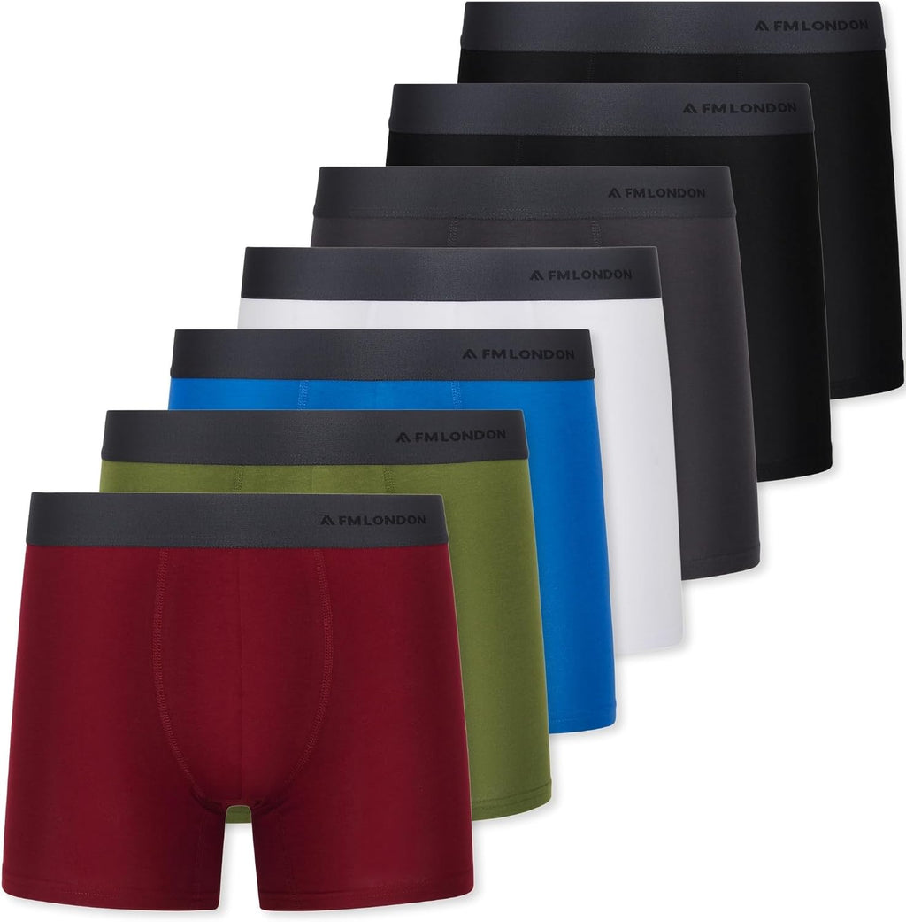 FM London 7-Pack Mens Boxers, Cotton Rich, Soft & Stretchy Mens Underwear