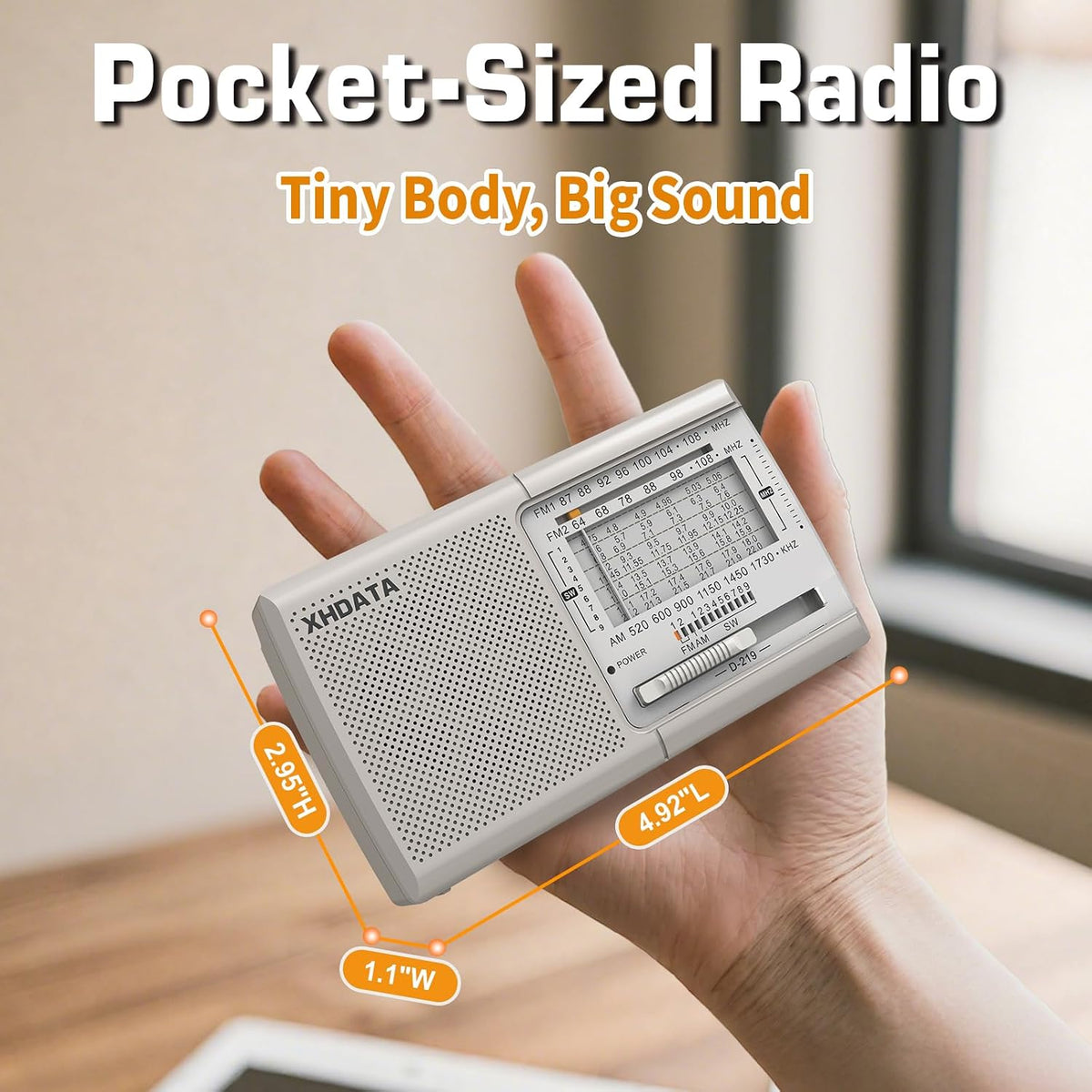 XHDATA D219 Portable Radio Retro FM AM SW Radio Battery Operated for Household Outdoor Camping Hiking Pocket Radio Beige