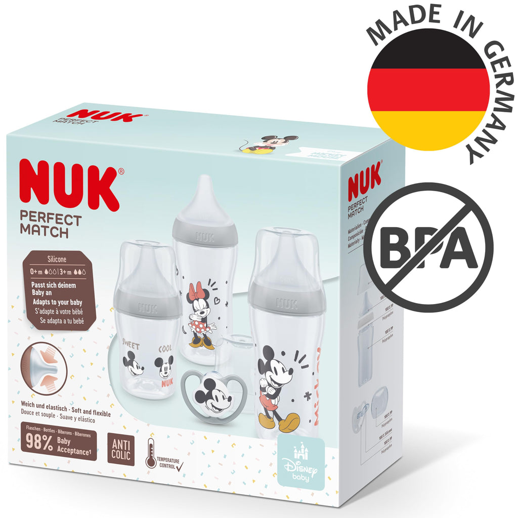 NUK Perfect Match Baby Bottle | 3+ Months | 260ml | Anti Colic Feeding Bottle | PP | Temperature Control Indicator | Hippo | 3 Count