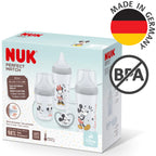 NUK Perfect Match Baby Bottle | 3+ Months | 260ml | Anti Colic Feeding Bottle | PP | Temperature Control Indicator | Hippo | 3 Count