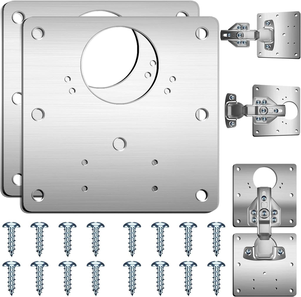 Hinge Repair Plate,2PCS Cabinet Hinge Repair Plate with Customized Screws,Stainless Steel Kitchen Cupboard Door Hinge Repair Brackets with Holes