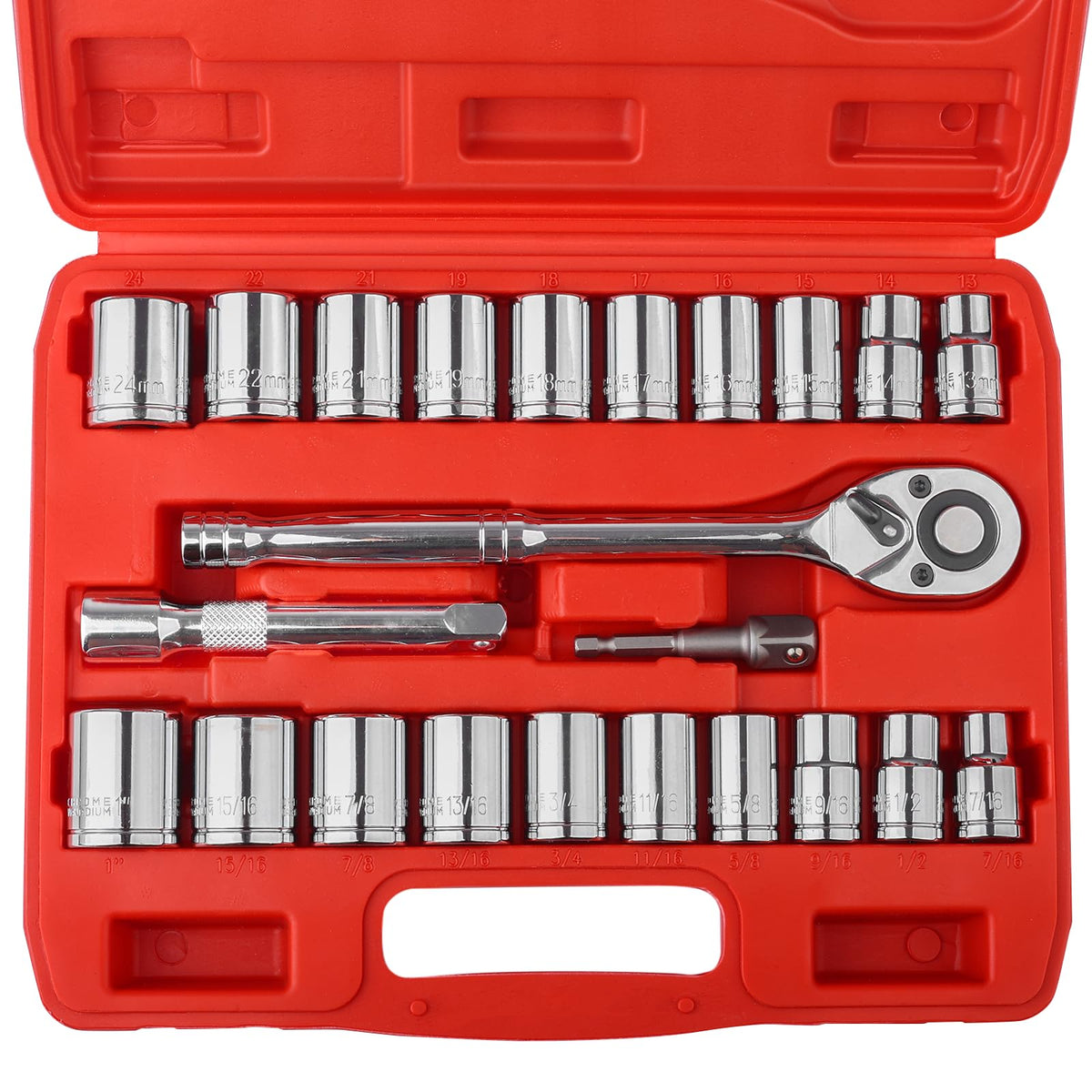 Egofine 46 Pieces 1/4 inch Drive Socket Ratchet Wrench Set, with Bit Socket Set Metric and Extension Bar for Auto Repairing and Household, with Storage Case