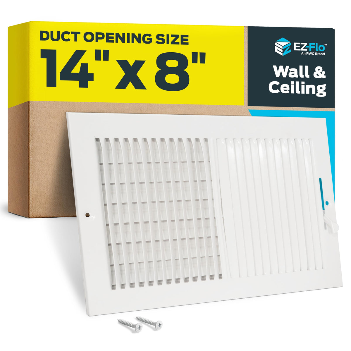 EZ-FLO 10 x 4 Inch (Duct Opening) Air Vent Cover for Wall or Ceiling, Two-Way Ventilation Register, Solid Steel HVAC Register Cover, White, 61609