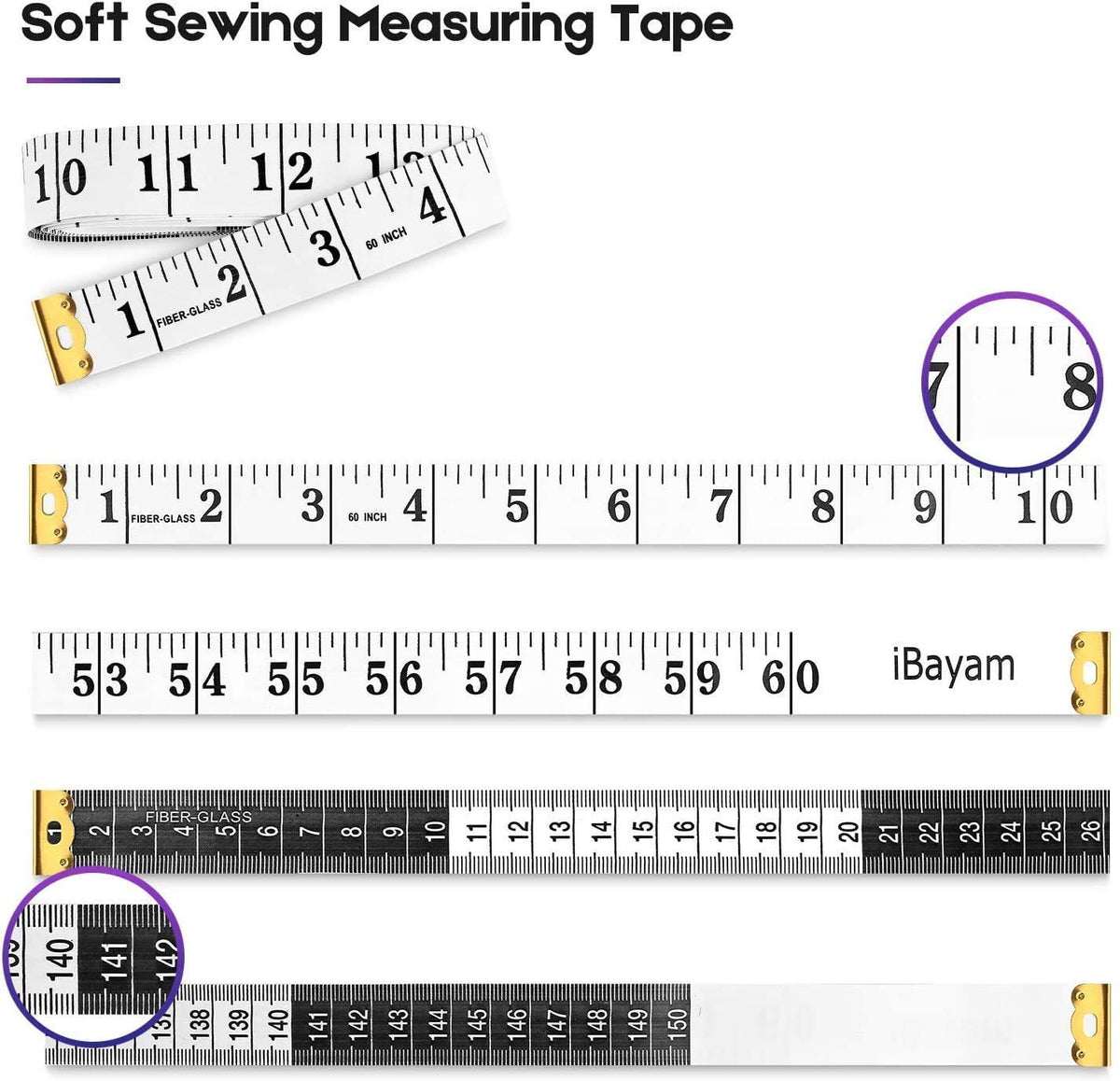 iBayam 2 Pack Tape Measure Measuring Tape for Body Fabric Sewing 60"/150cm