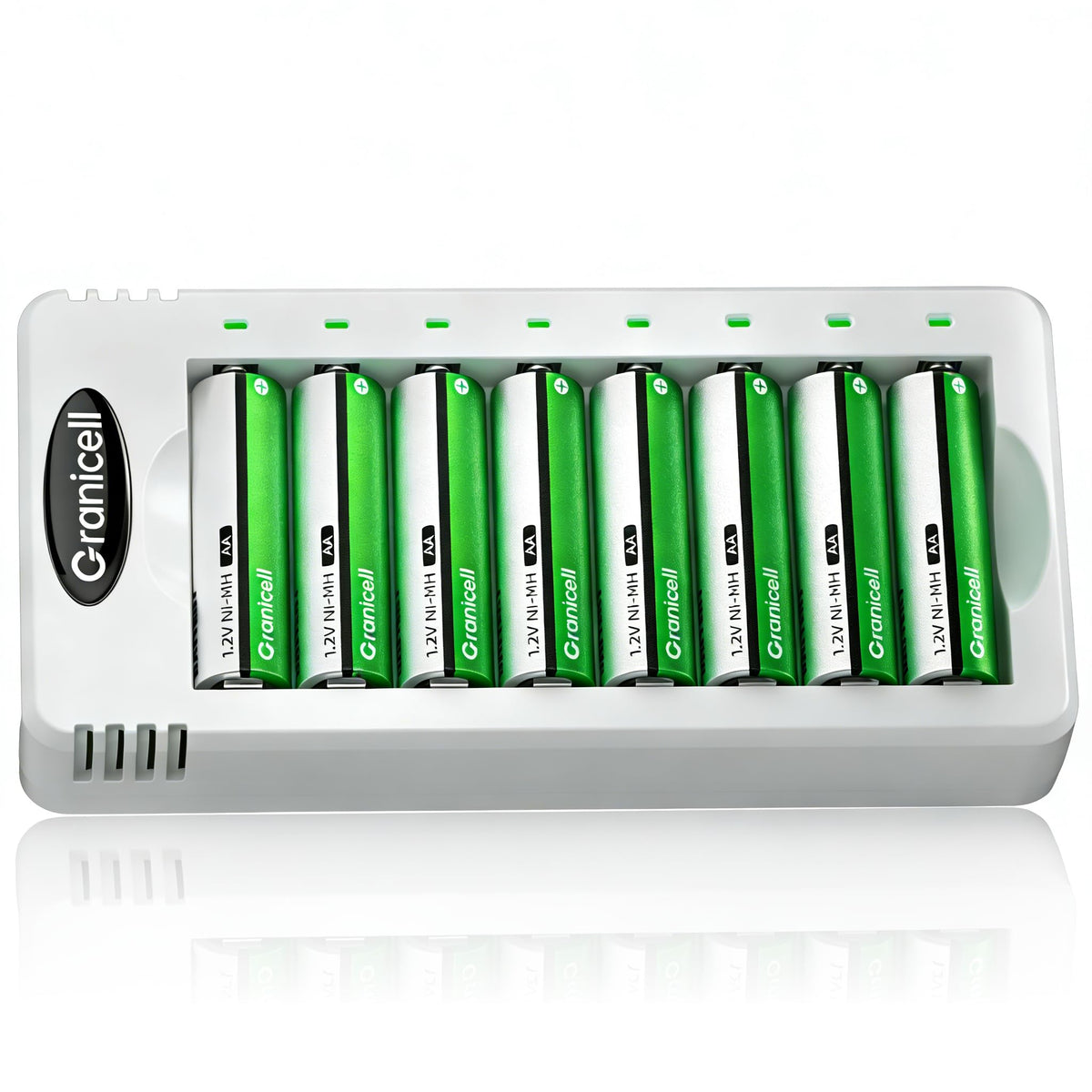 Granicell Rechargeable Batteries with Charger, 8-Bay Smart Charger, Individual Slots, 4 AA 2800mAh and 4 AAA 1100mAh Low Self-Discharge NiMH Batteries