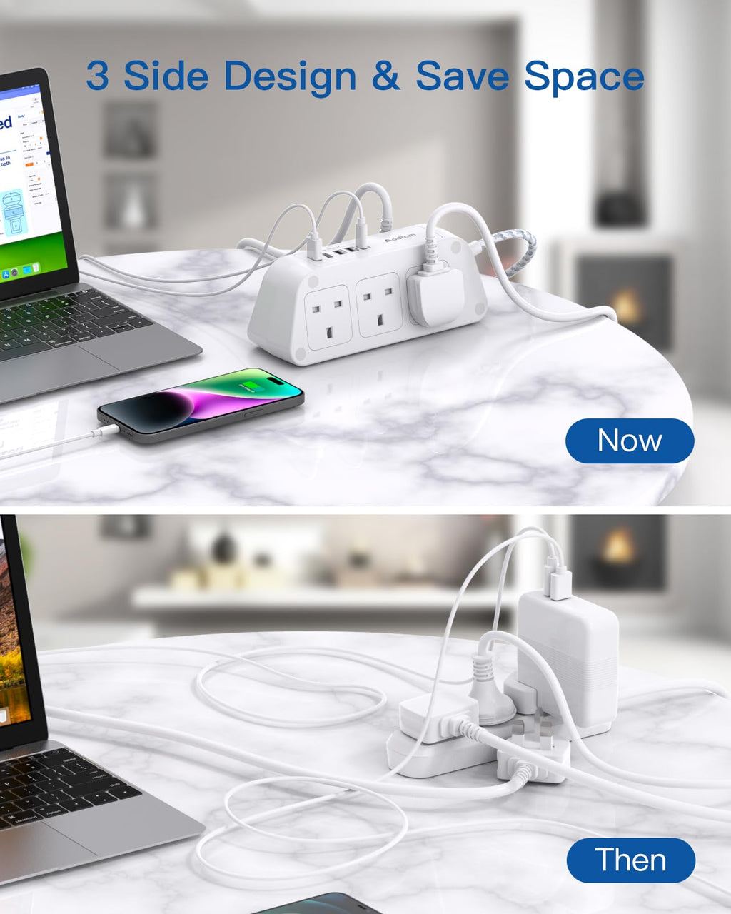 Extension Lead with USB Slots, 6 Way Outlets 5 USB (5A, 3 USB- C Port),1.6M