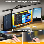 Airlonv LED Desk Lamp with Clamp, 17" Stepless Dimming Light, Black
