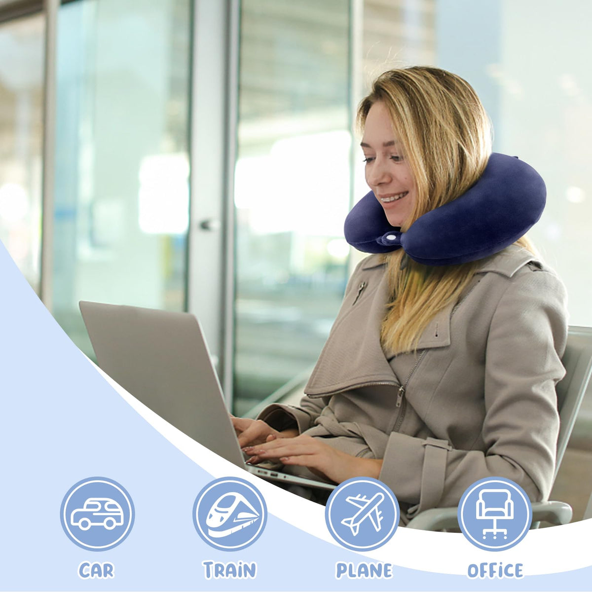 WENGX Travel Neck Pillow With Storage Bag Memory Foam Head Support Flight Pillows Cushion for Airplane Train Car Office Travel Essential for a Long Hauls Sleeping Rest(Pale Pink)