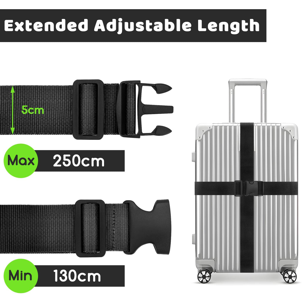 WISYOK Luggage Straps Extended, 4 Pack, 130-250cm Adjustable, Pink SkyBlue