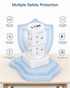 Tower Extension Lead with USB Slots, 8 Way Multi Plug Extension Tower &4USB