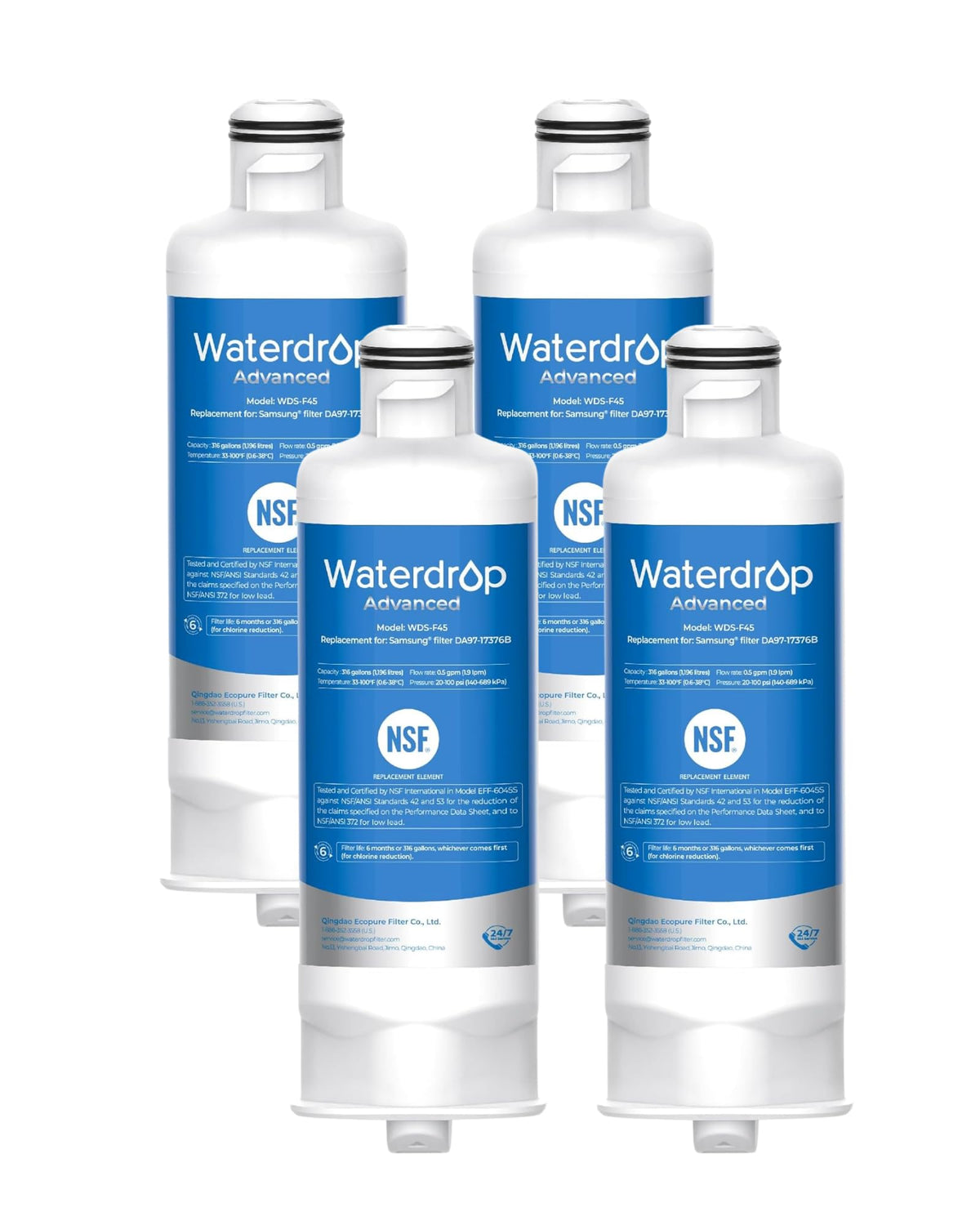 Waterdrop WD-F45 Water Filter, Replacement for Samsung® DA97-17376B, 3 Pack