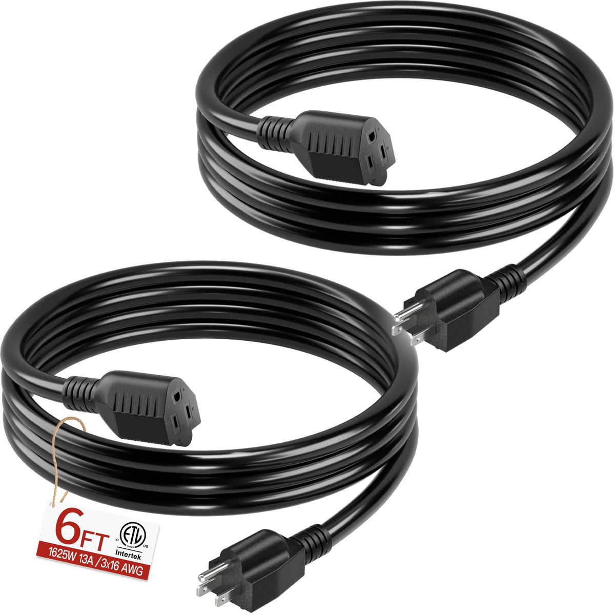 Skrizcable 16/3 15 FT Outdoor Extension Cord Waterproof, Black Power Cord