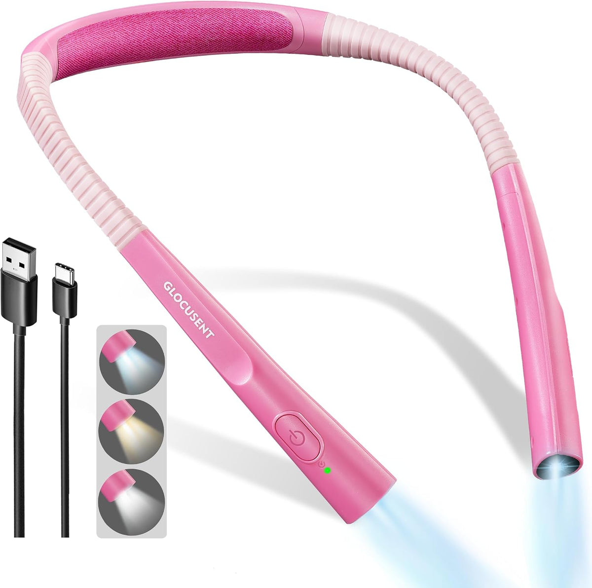Glocusent Reading Light,Bendable Neck Light,80-hr Rechargeable Book Light