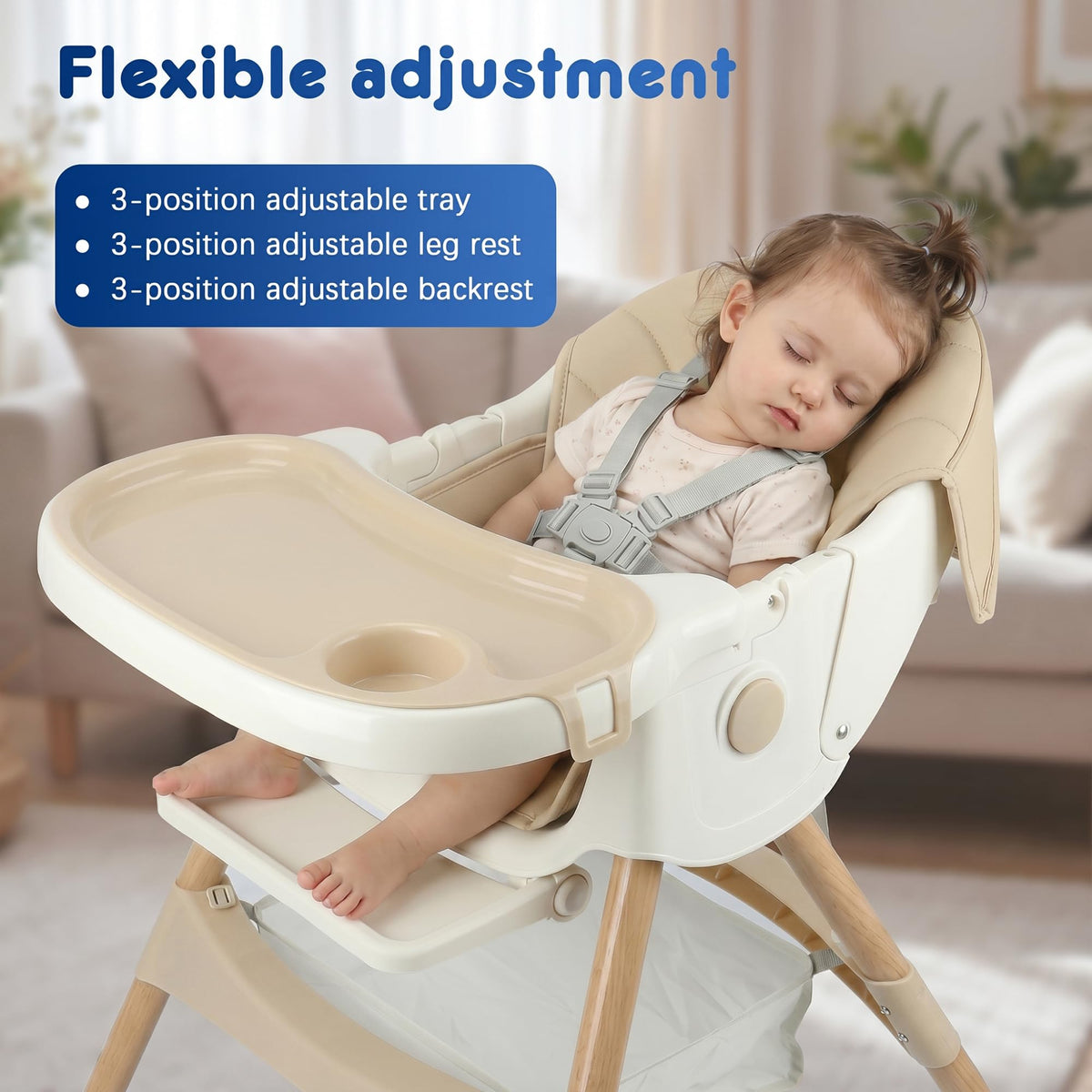 Baby High Chair Foldable Highchair, High Chairs for Babies and Toddlers Adjustable Height & Reclining Seat Detachable Double Tray, Ergonomic Feeding Portable Highchairs for Newborn 6 Months to 5 Years