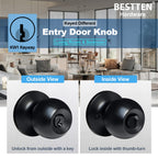 BESTTEN Keyed Entry Door Knob with Lock, Heavy Duty Interior and Exterior Door Lock, Standard Ball, Satin Nickel