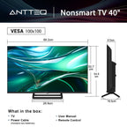 Antteq 32 Inch TV, Central Stand Design TV 720P Freeview HD Dolby Audio DVB T2/S2 LED Television, HDMI USB Media Player Monitor PS5 Xbox, Standard Nonsmart TV Small Screen for Bedroom Kitchen Black