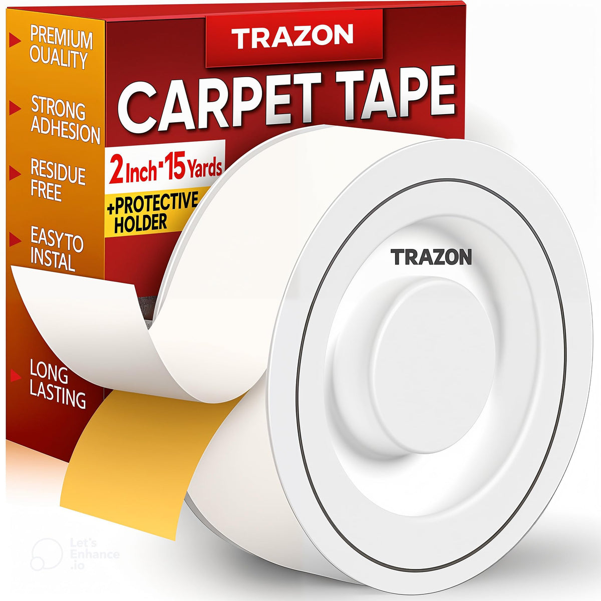 Carpet Tape Double Sided - Rug Tape Grippers for Hardwood Floors and Area Rugs - Carpet Binding Tape Strong Adhesive and Removable, Heavy Duty Stickers Grip Tape, Residue Free (2 Inch / 12 Yards)
