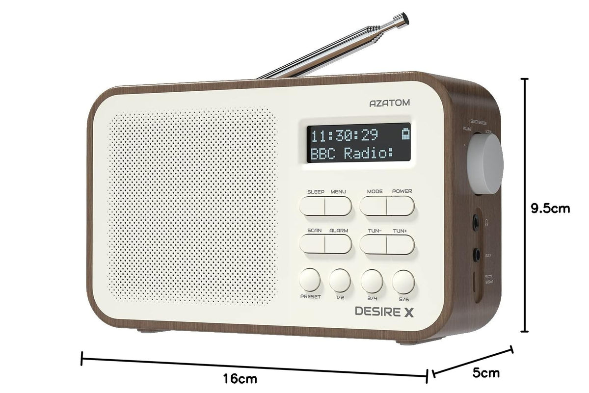 DAB/DAB+ & FM Portable Digital Radio | Simple Controls | Dual Alarms & Sleep Timer | Battery & Mains Powered (4x”AA”) | Bluetooth | Perfect for Home, Office or Outdoors | AZATOM Desire X2 (Oak)
