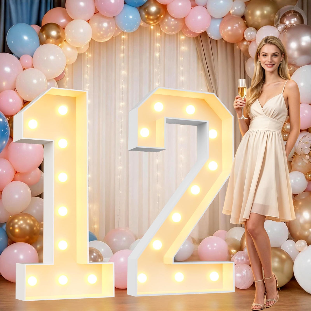 Pooqla 2.4FT Light Up Numbers, Marquee Numbers 2.4 Feet Tall Party Decor for Her Him, Mosaic Big Sign for 7th 17th 70th Birthday Anniversary Decoration Backdrop, Large Pre-Cut Frame Number 7