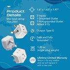 Ceptics 45W Universal Travel Adapter w/ 3 USB-A, 2 USB-C & Universal Input