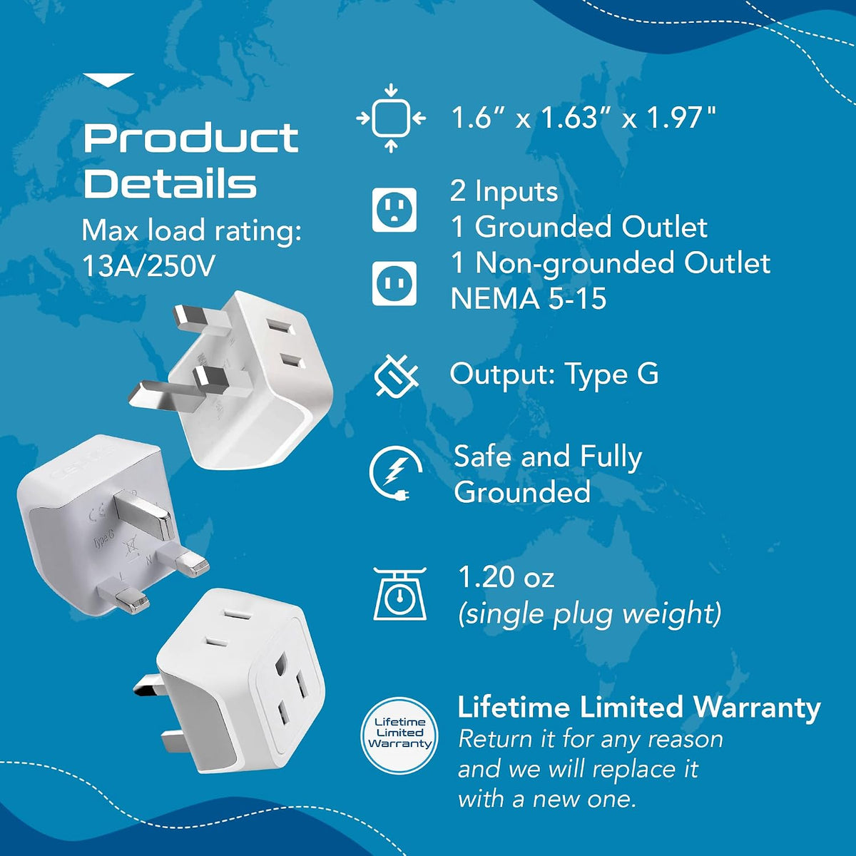 Ceptics 45W Universal Travel Adapter w/ 3 USB-A, 2 USB-C & Universal Input