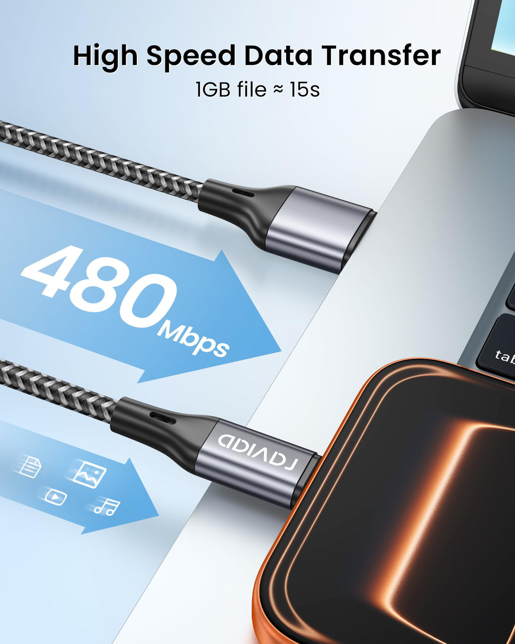 RAVIAD USB C Charger Cable 2M 3Pack, USB to USB C Cable Fast Charging