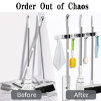 AceMining Broom Holder Wall Mount, 5 Racks 4 Hooks Heavy Duty Mop Organizer