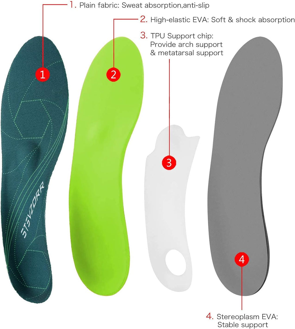 Plantar Fasciitis Arch Support Orthopedic Insoles Relieve Flat Feet Heel Pain Shock Absorption Comfortable Inserts(Size:UK-7,Length:10.25",Green)