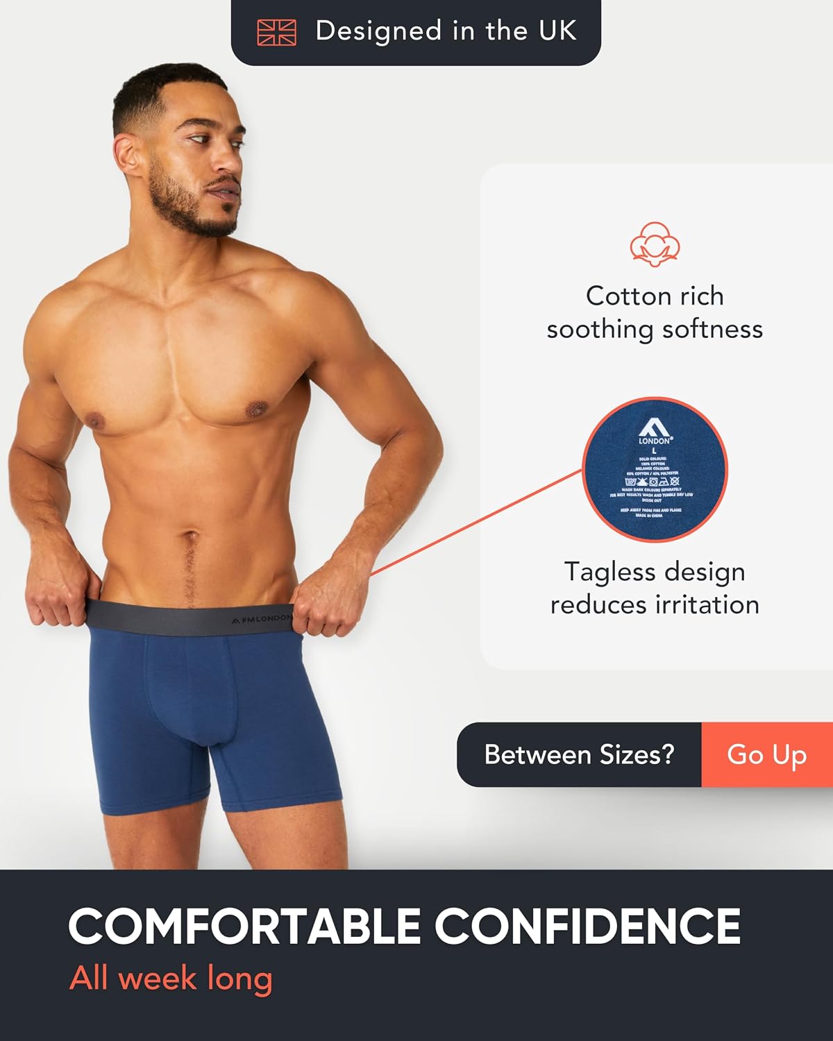 FM London 7-Pack Mens Boxers, Cotton Rich, Soft & Stretchy Mens Underwear