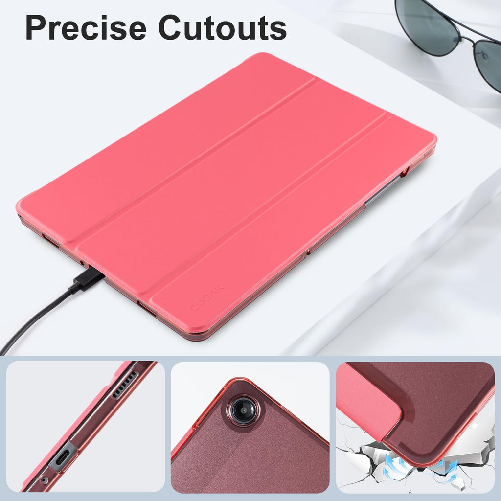 CoBak Case for Samsung Galaxy Tab A11+ Plus 11 Inch 2025/A9+ Plus 2023 - PU Leather Smart Cover with Auto Sleep/Wake for Tab A11+, Translucent Hard Shell, Multi-Viewing Angles, Orange
