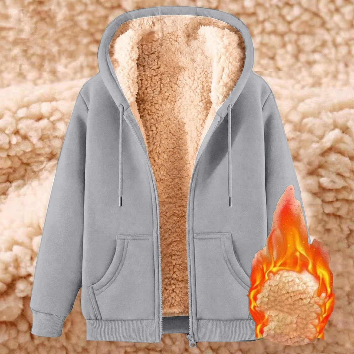 Womens Teddy Fleece Hoodies Sherpa Lined Fuzzy Jacket with Pockets Full Zip Hooded Adjustable Sweatshirts Ladies Winter Warm Jumper Coat Outwear Thermal Outfits Clothing
