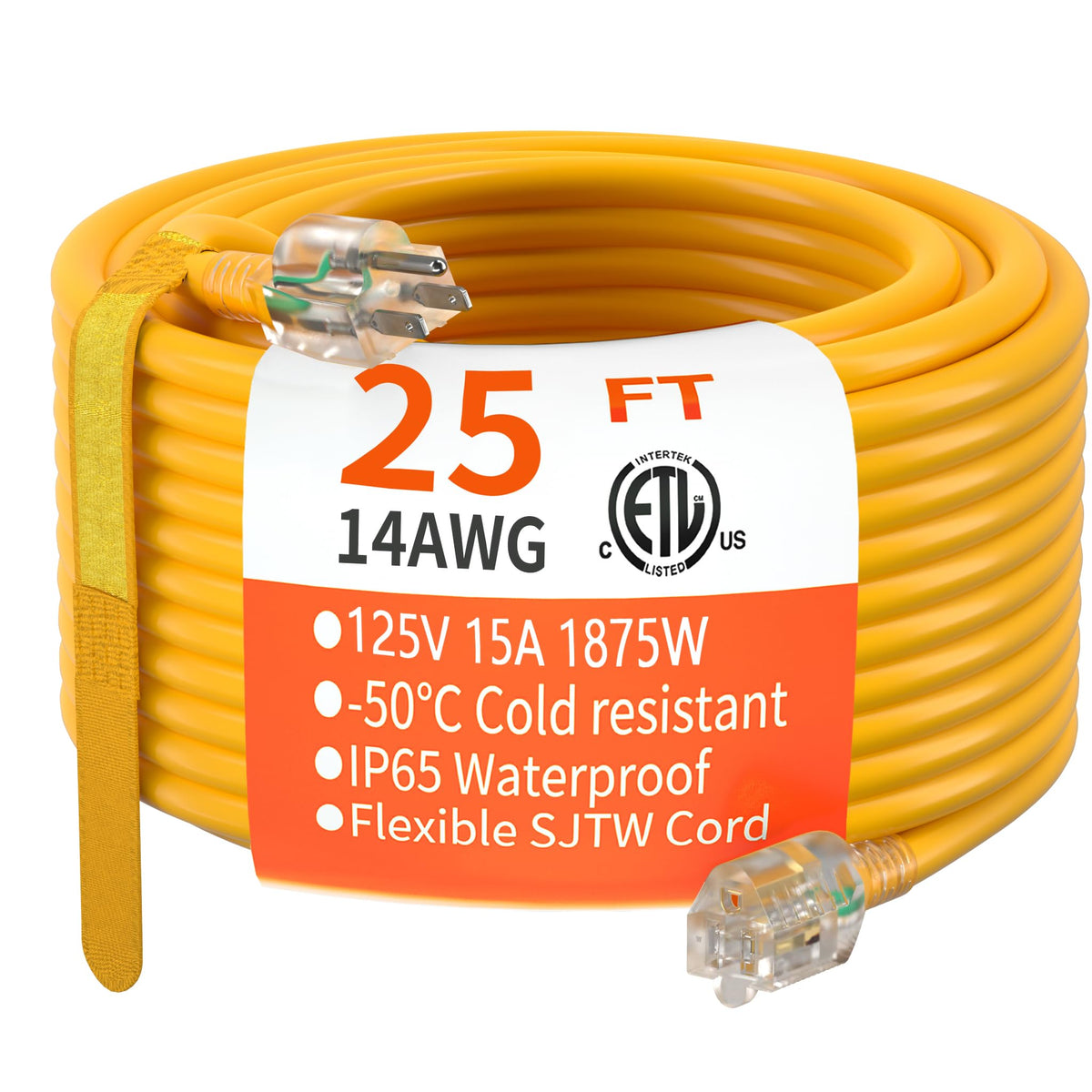 HUANCHAIN Indoor Black Extension Cord 3 FT Waterproof 16/3 Gauge