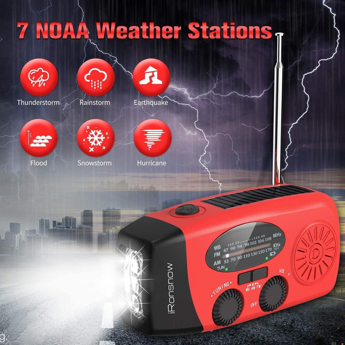 2000mAh Wind Up Solar Radio, Emergency Weather Radio,FM/AM Hand Crank Radio