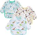 PandaEar 3 Pack Baby Weaning Bibs with Long Sleeves | Waterproof Toddler Bibs 6-24 Months
