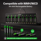 BEVIGOR 12 Slot Battery Charger with 12 Pack AA Rechargeable Batteries