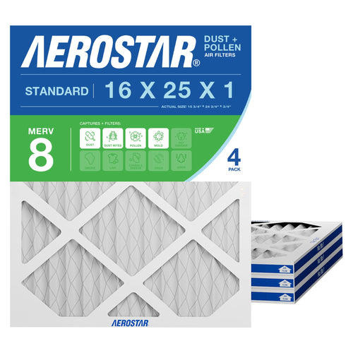 Aerostar Air Filter 16x25x1 MERV 8 AC Filter, HVAC, Furnace Filter, 6 Pack